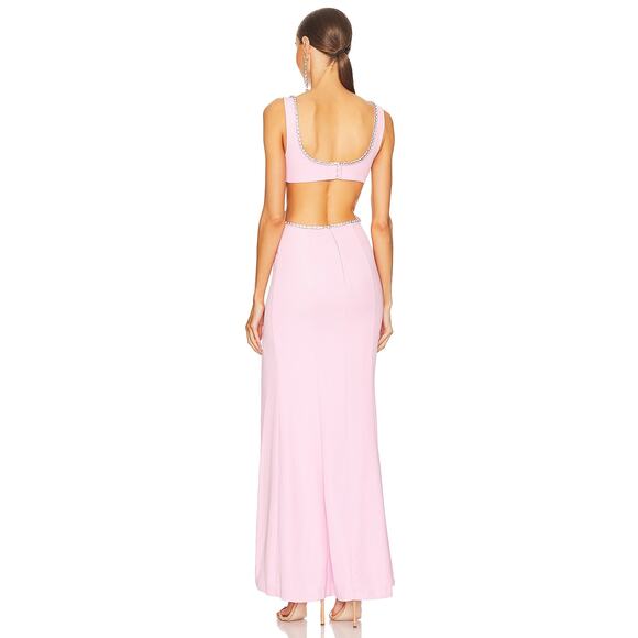 Majorelle Matteson Gown Pink‎ Crystal Strap Cutout Waist Plunge Sleeveless Sz S - Picture 2 of 15